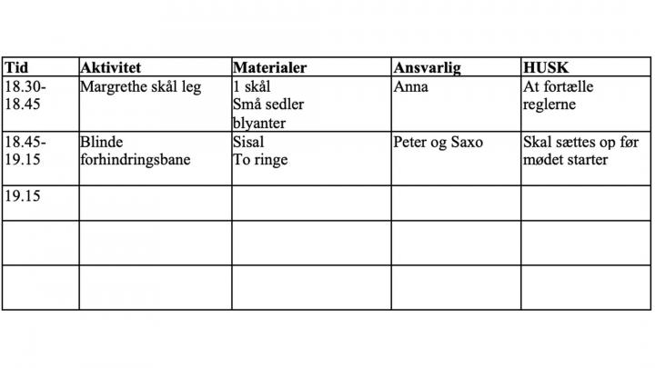 Skema til mødeplanlægning